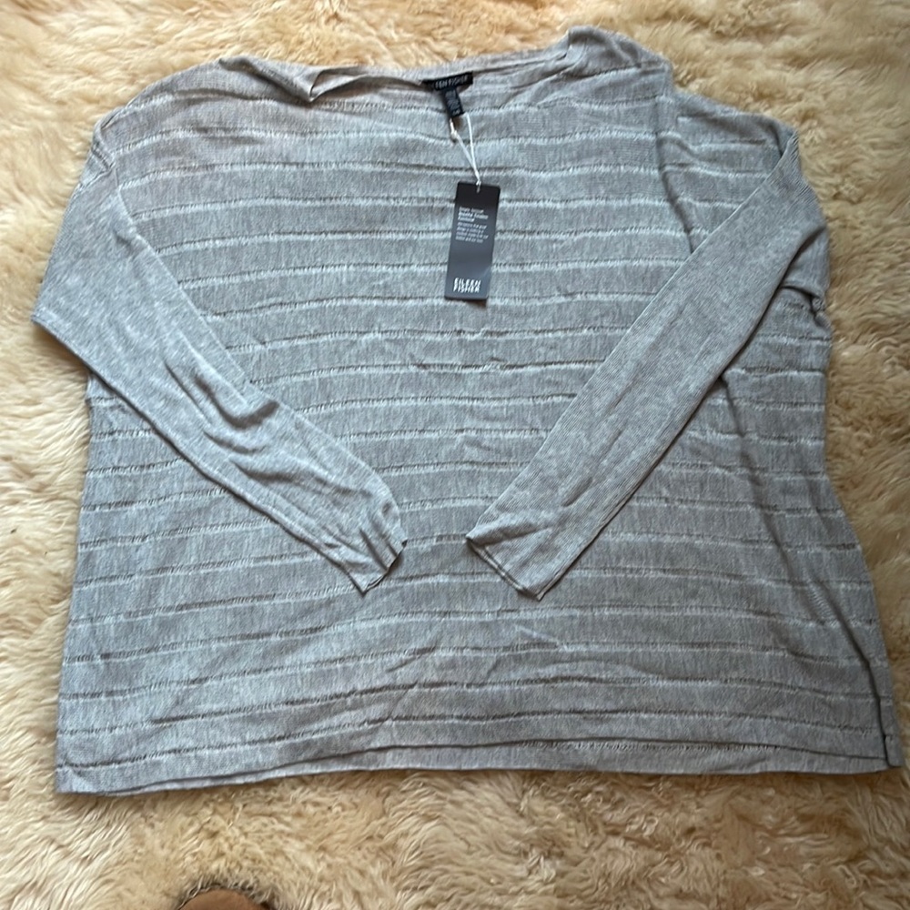 NWT Eileen Fisher Bateau Neck Silver Sweater